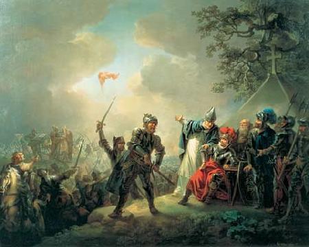 Christian August Lorentzen Dannebrog falling from the sky during the Battle of Lyndanisse oil painting image